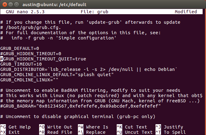 Редактирование /etc/default/grub