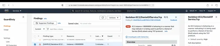 Детали тестовой находки GuardDuty