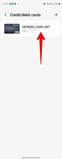 Select a card in Samsung Wallet app.
