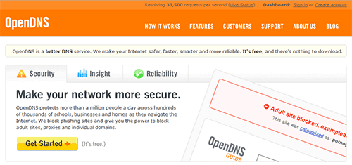 Анимация: OpenDNS логотип и интерфейс