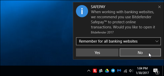 Подсказка SafePay при посещении банковского сайта