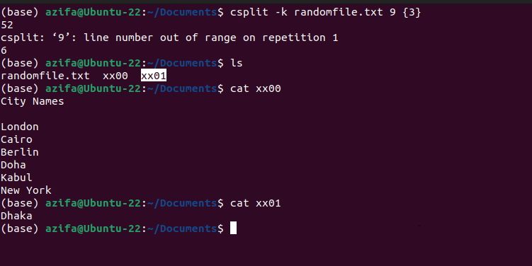 csplit с опцией -k
