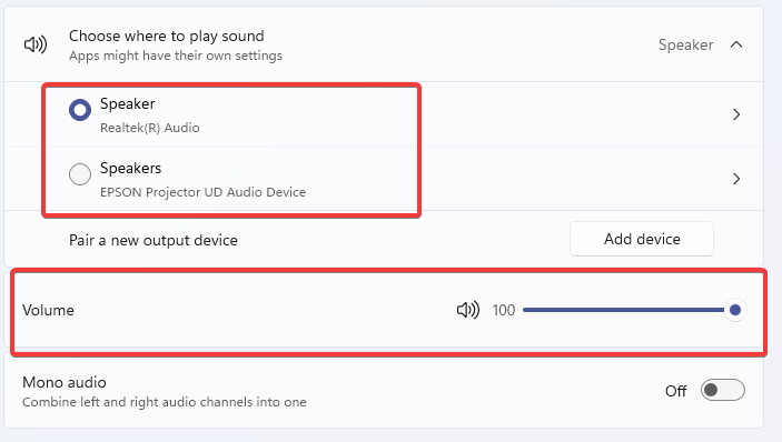 Выбор устройства вывода в Windows