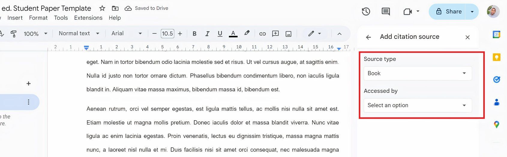 Форма добавления источника в Google Docs.