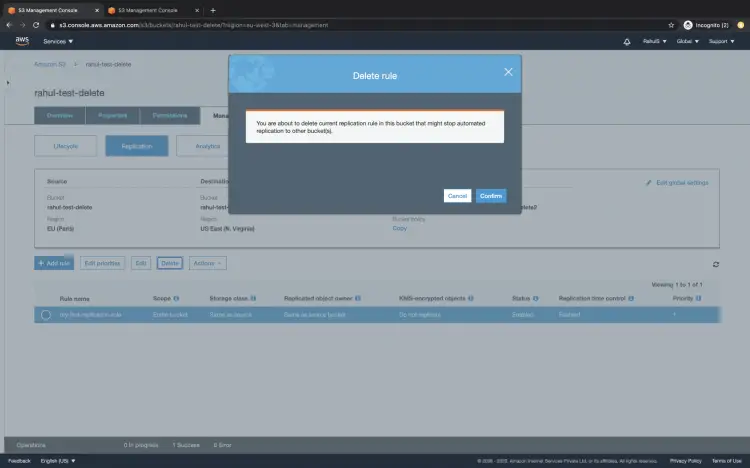 Подтверждение удаления правила репликации