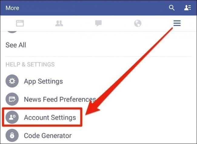 Открытие настроек уведомлений Facebook на Android