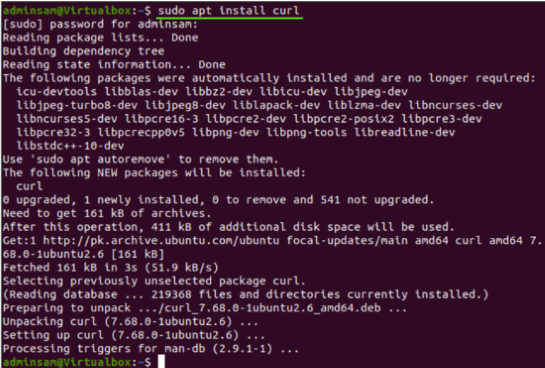 Установка curl в Ubuntu 20.04