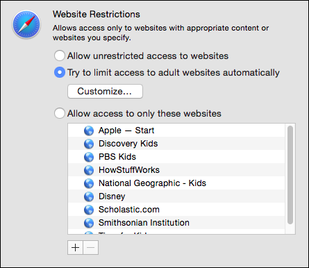 Настройки веб‑фильтрации в OS X