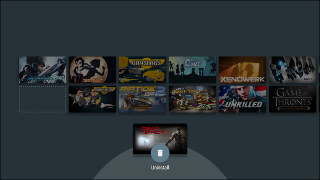 Удаление приложения через корзину в лаунчере Android TV