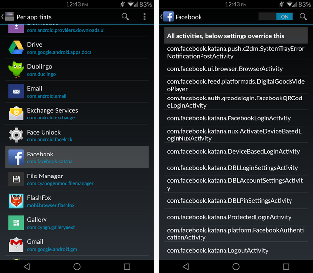 Настройка окраски по приложению