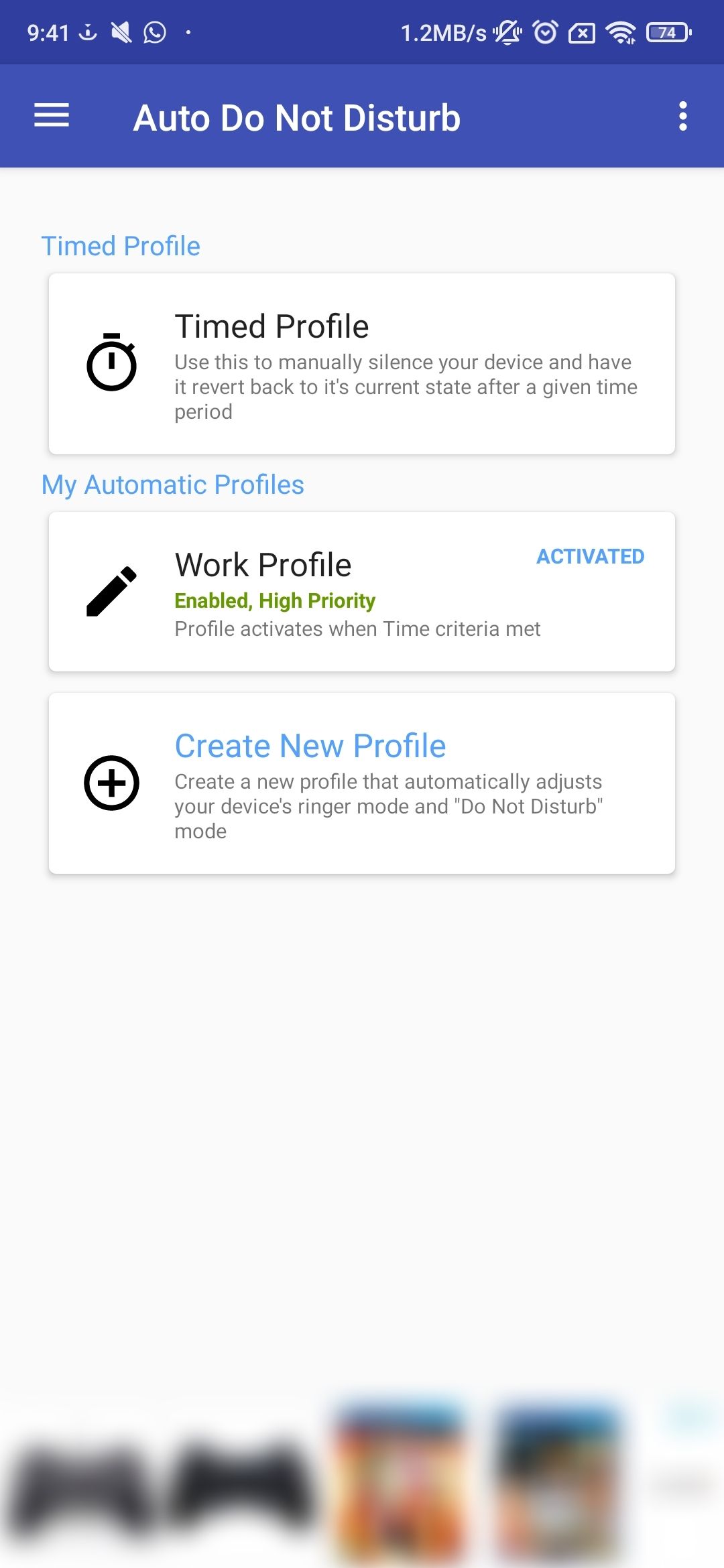 Главная страница Auto Do Not Disturb