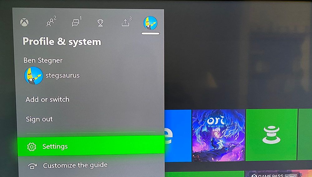 Открыть настройки с помощью Guide на Xbox One