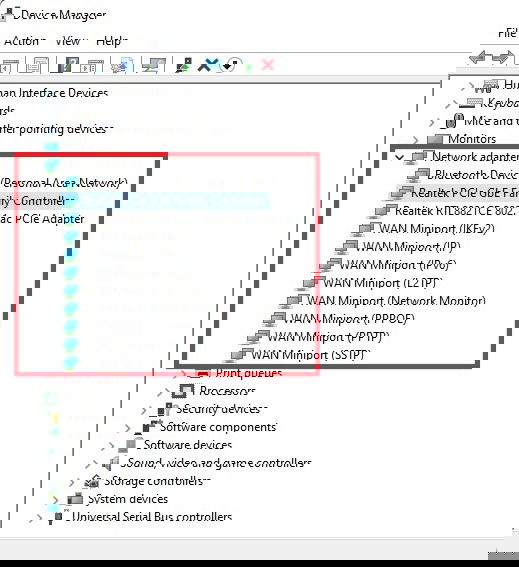 Список сетевых адаптеров в Диспетчере устройств.