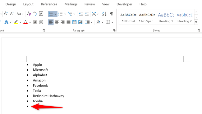 Нажмите Enter, чтобы создать новую строку в списке маркеров.