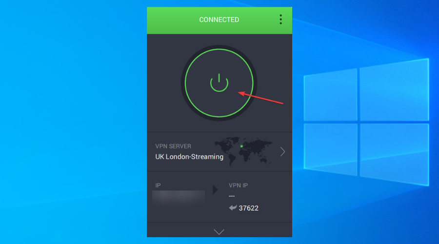 Интерфейс клиента VPN с кнопкой подключения