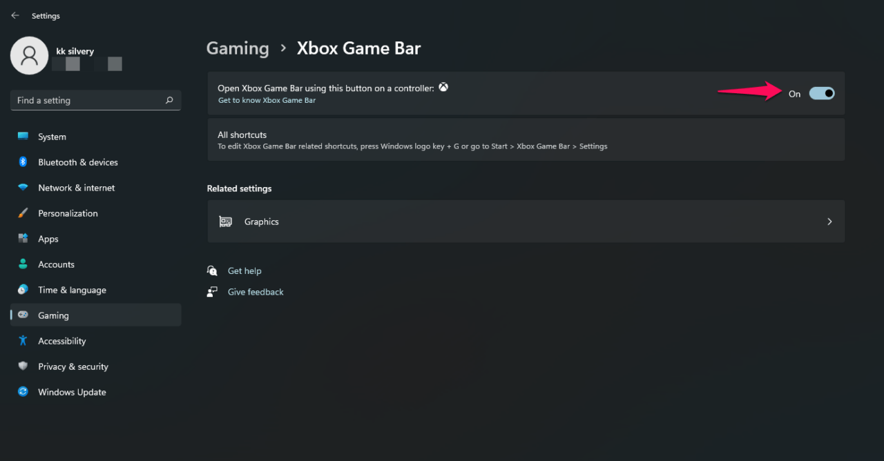 Xbox Game Bar включён