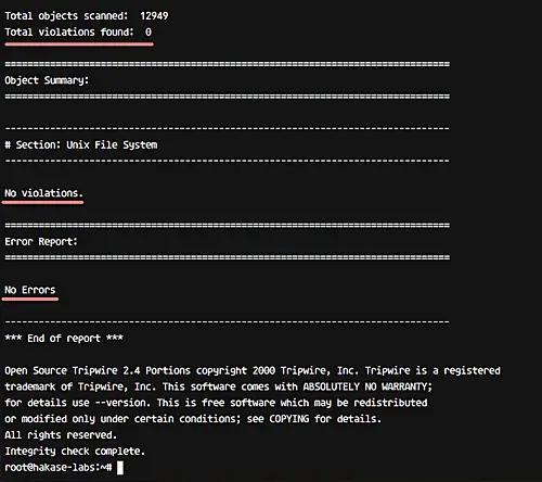 Eseguire scansione tripwire