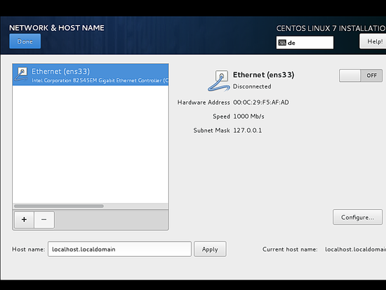 Установка имени хоста в установщике CentOS.