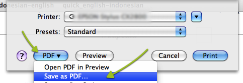 Экран сохранения PDF через диалог печати