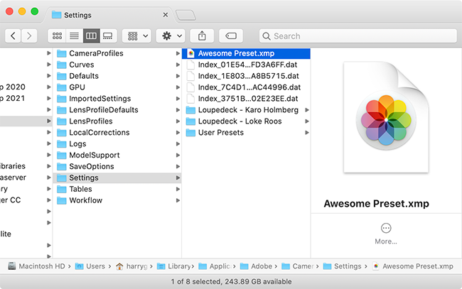 Пресет добавлен в папку