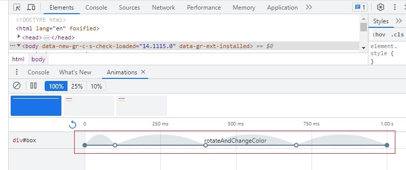 Детальный скриншот анимации rotateAndChangeColor
