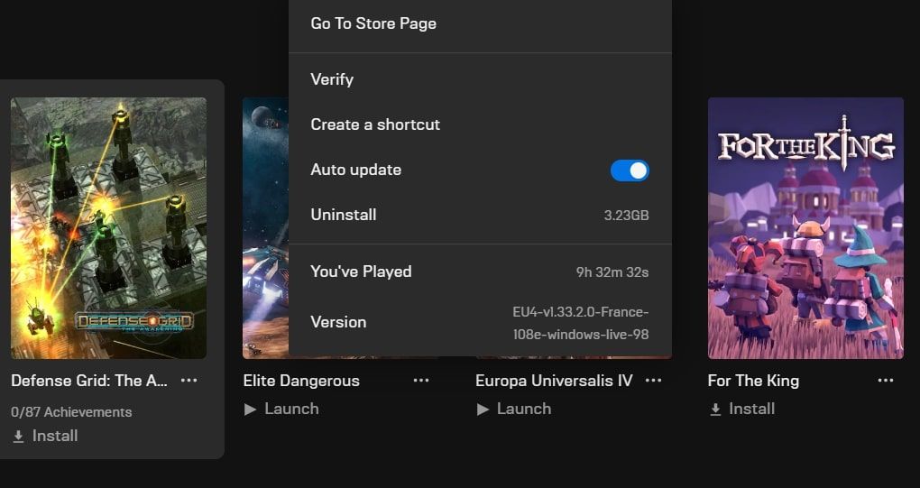 Опция Verify в Epic Games Launcher