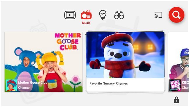 Главный экран YouTube Kids с вкладками предложенных видео