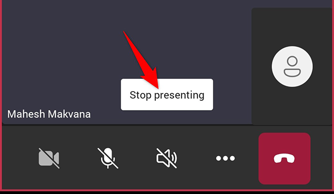 Кнопка «Прекратить презентацию» в Teams на мобильном устройстве.