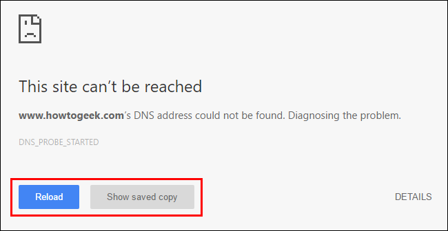 Экран 'Этот сайт недоступен' с серой кнопкой 'Показать сохранённую копию' справа