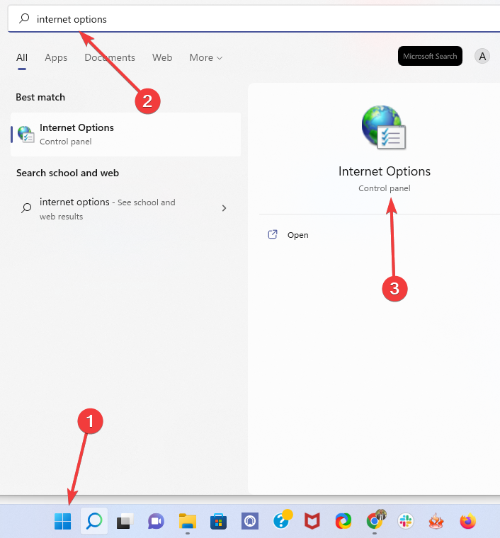 Окно Параметры Интернета в Windows