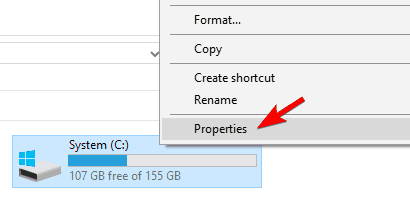 Контекстное меню диска и окно свойств диска
