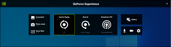 Наложение GeForce Experience на Windows 10: меню Share открыто