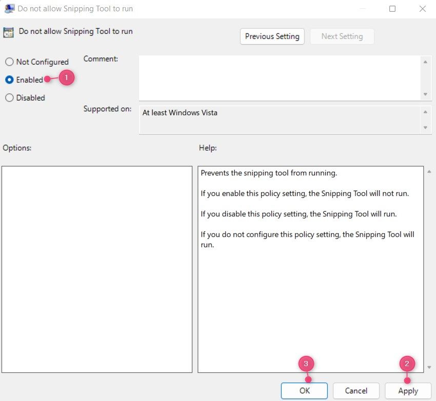 Отключение Snipping Tool через групповую политику