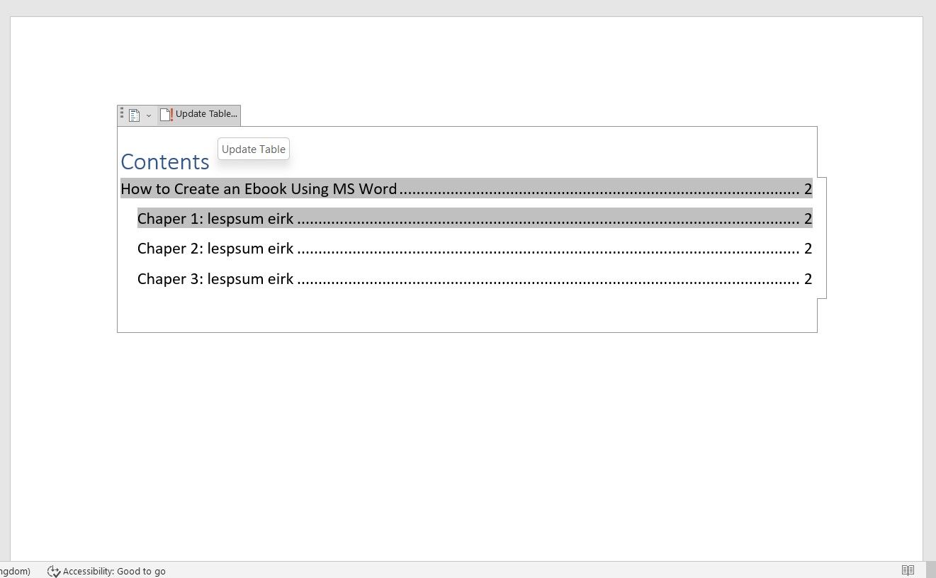 Обновление оглавления прямо из документа