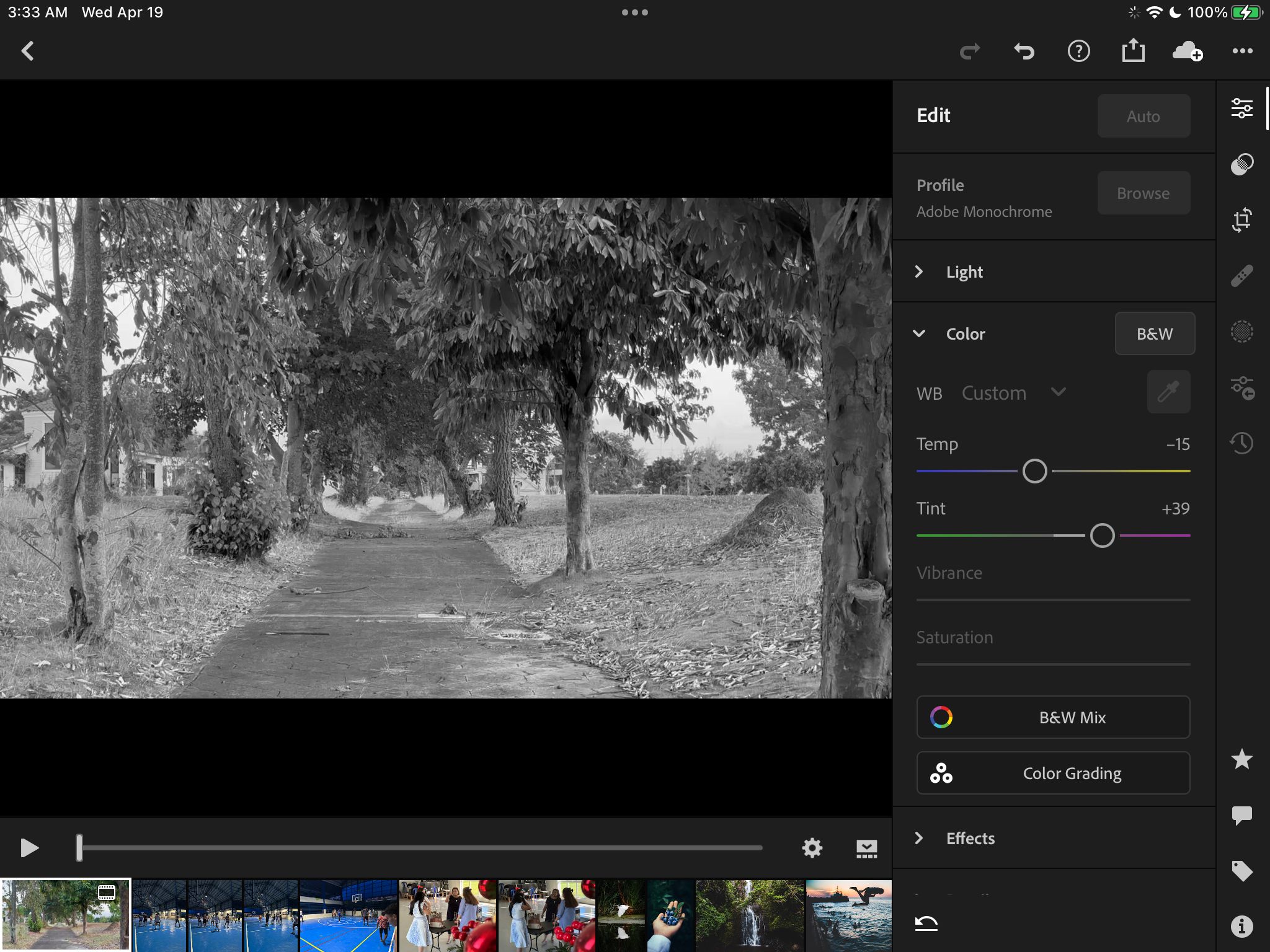 Turn Videos Black and White on Lightroom