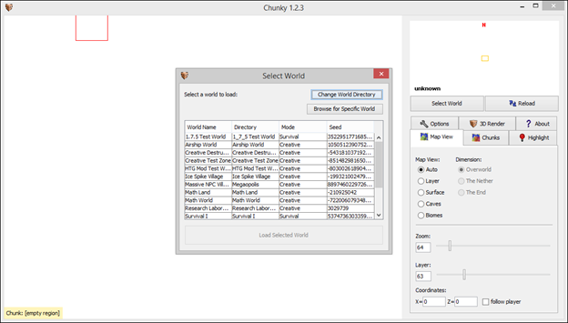 Экран выбора мира в Chunky