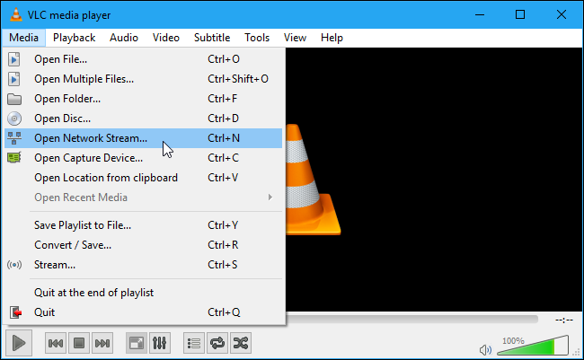 VLC: Открытие сетевого потока