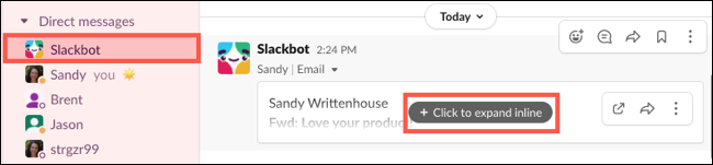 Откройте Slackbot и разверните письмо