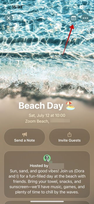 Нажатие иконки календаря в приложении Invites на iPhone.