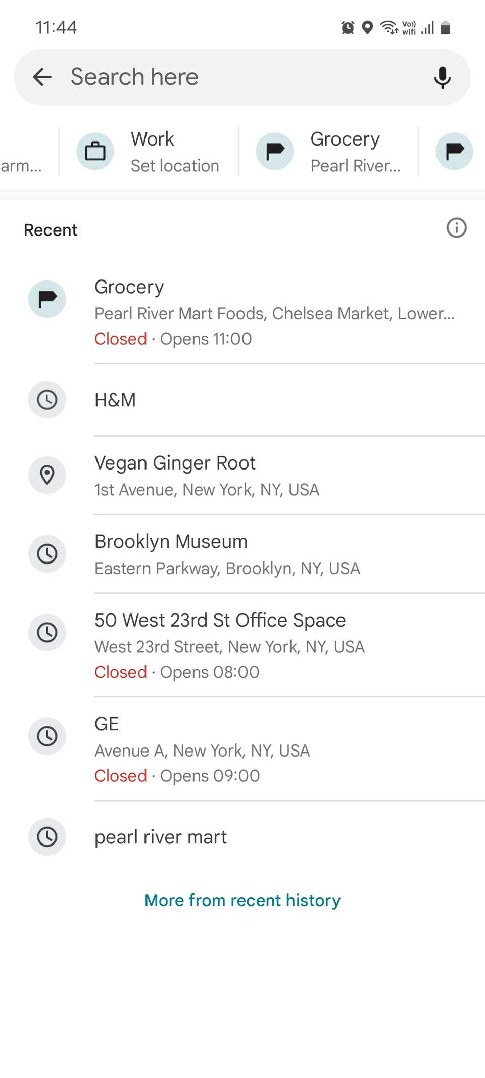 Строка поиска Google Maps с быстрыми метками под ней