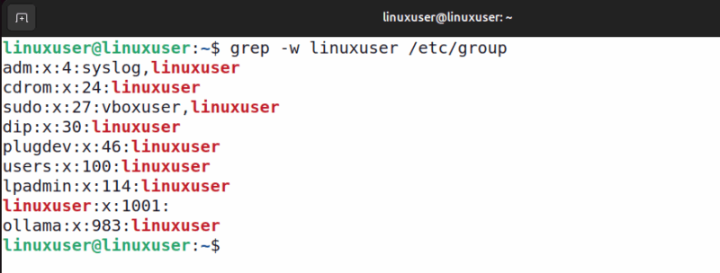 Результат команды grep в файле /etc/group