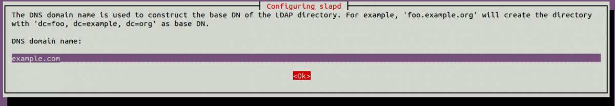 Ввод DNS‑домена для slapd
