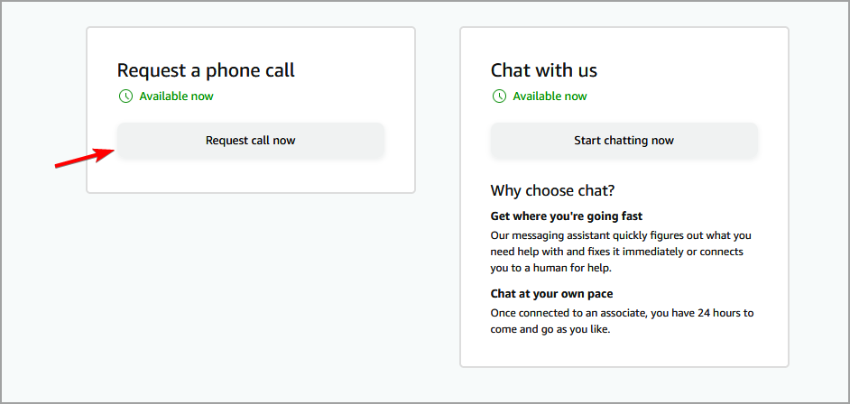 Форма для запроса звонка от Amazon