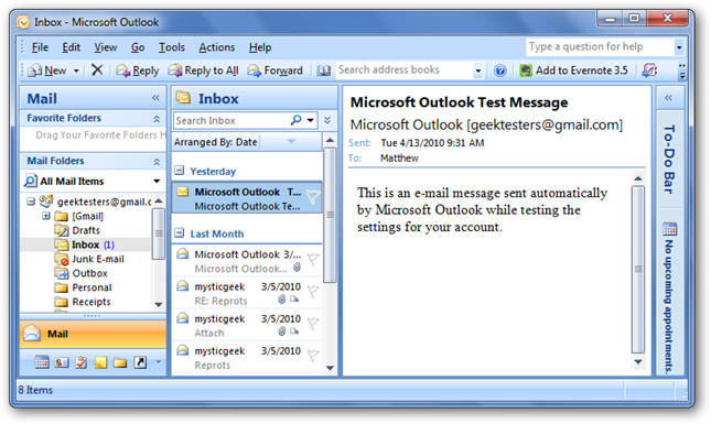 Интерфейс Outlook — восстановление завершено