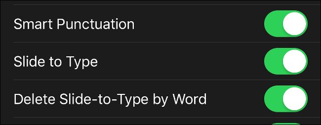 Переключатель «Скользящий ввод» в настройках iOS