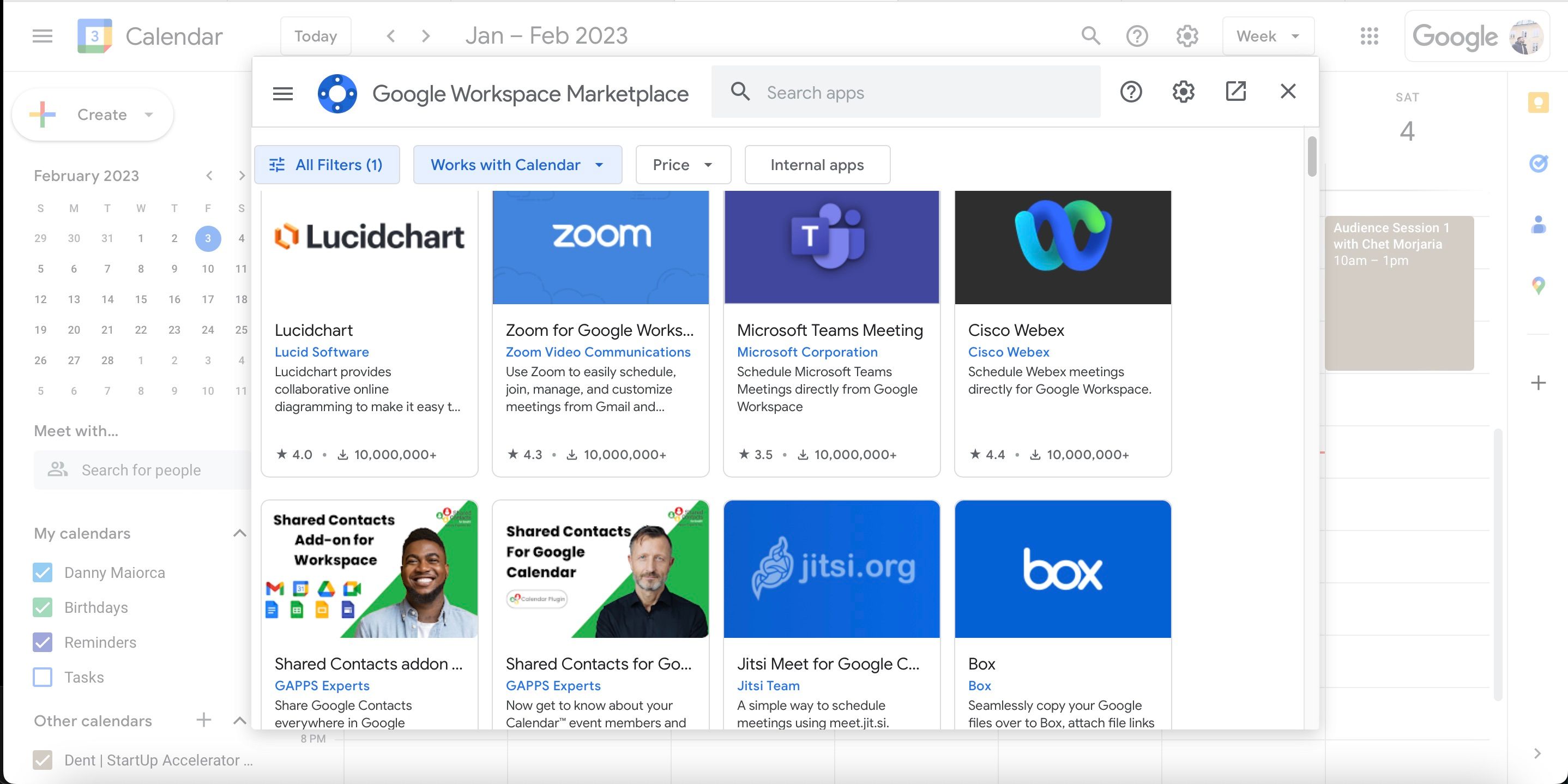 скриншот интеграции стороннего приложения с Google Календарём