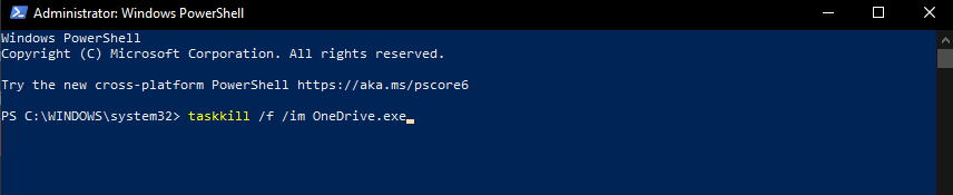 Принудительное завершение OneDrive через PowerShell