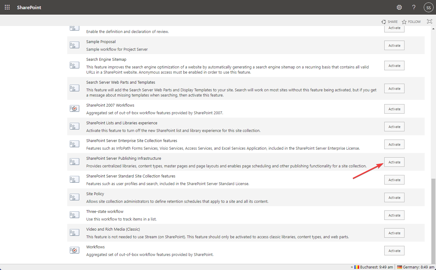 Активация инфраструктуры публикации
