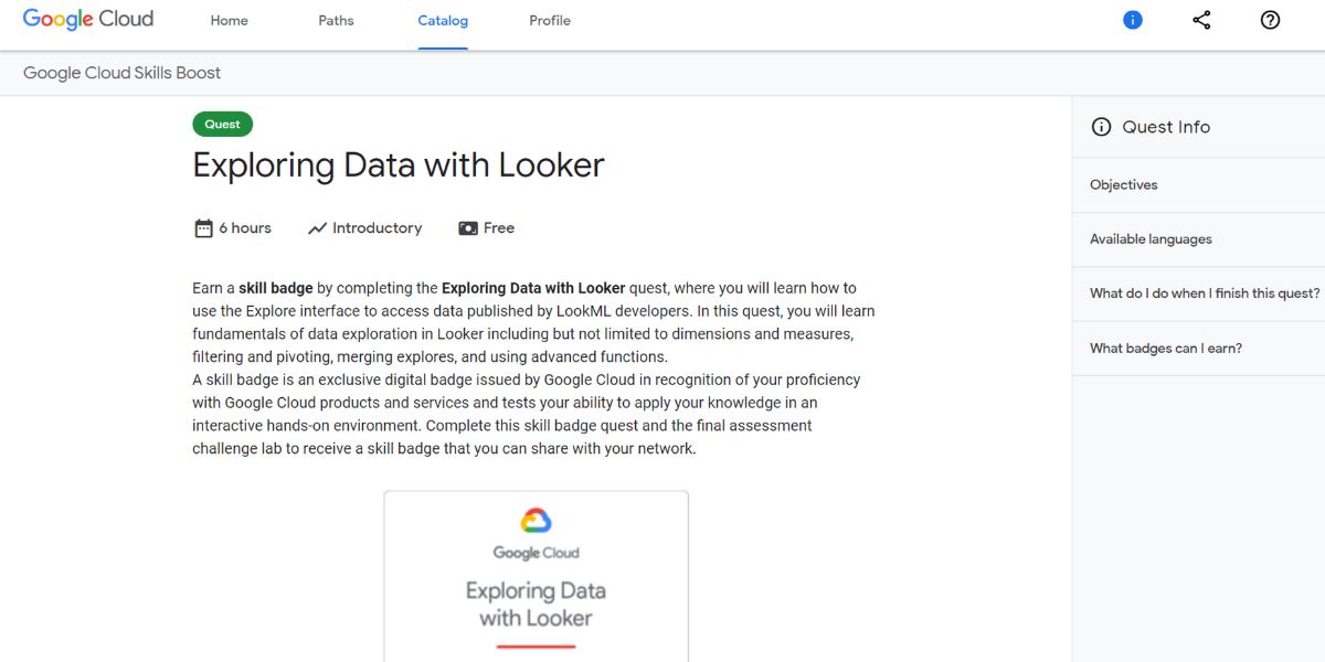 Пример квеста в Skills Boost с последовательностью лабораторий и бейджем