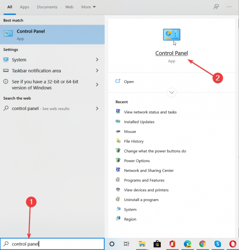 Поиск и запуск Панели управления